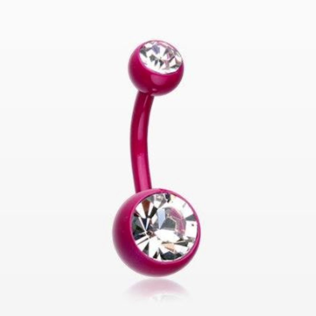Pastel Ceramic Coated Gem Ball Steel Belly Button Ring